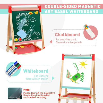 Maycoly Kinder Staffelei mit Papierrolle doppelseitiges Whiteboard und Kreidetafel Holz Kunst Staffe