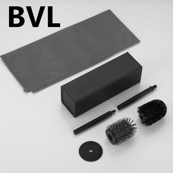 BVL WC Bürsten & Halter Schwarz, Metall Toilettenbürste Inklusive 2 Bürstenköpfe, Freistehende Quadr