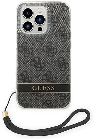 GUESS GUOHCP14LH4STK Hülle für iPhone 14 Pro 6,1" schwarz/Black hardcase 4G Print Strap