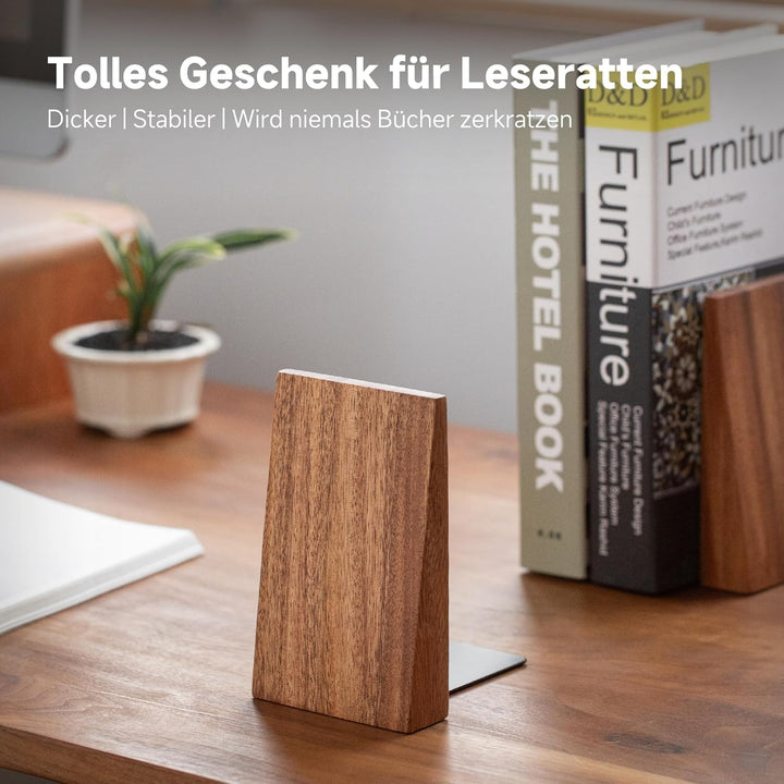 Muso Wood Buchstützen aus Holz Buchstütze Buchhalter für Regale Dekorative Bücherstützen Bookends (A