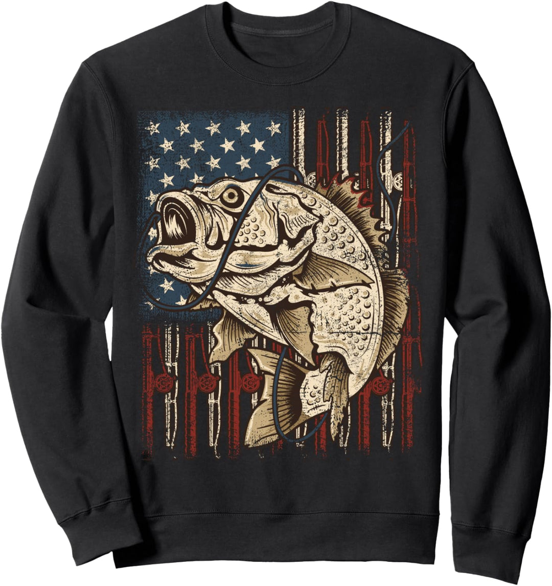 Amerikanische Vintage-Flagge, Meeresangler, zum Angeln für Sie und Ihn. Sweatshirt