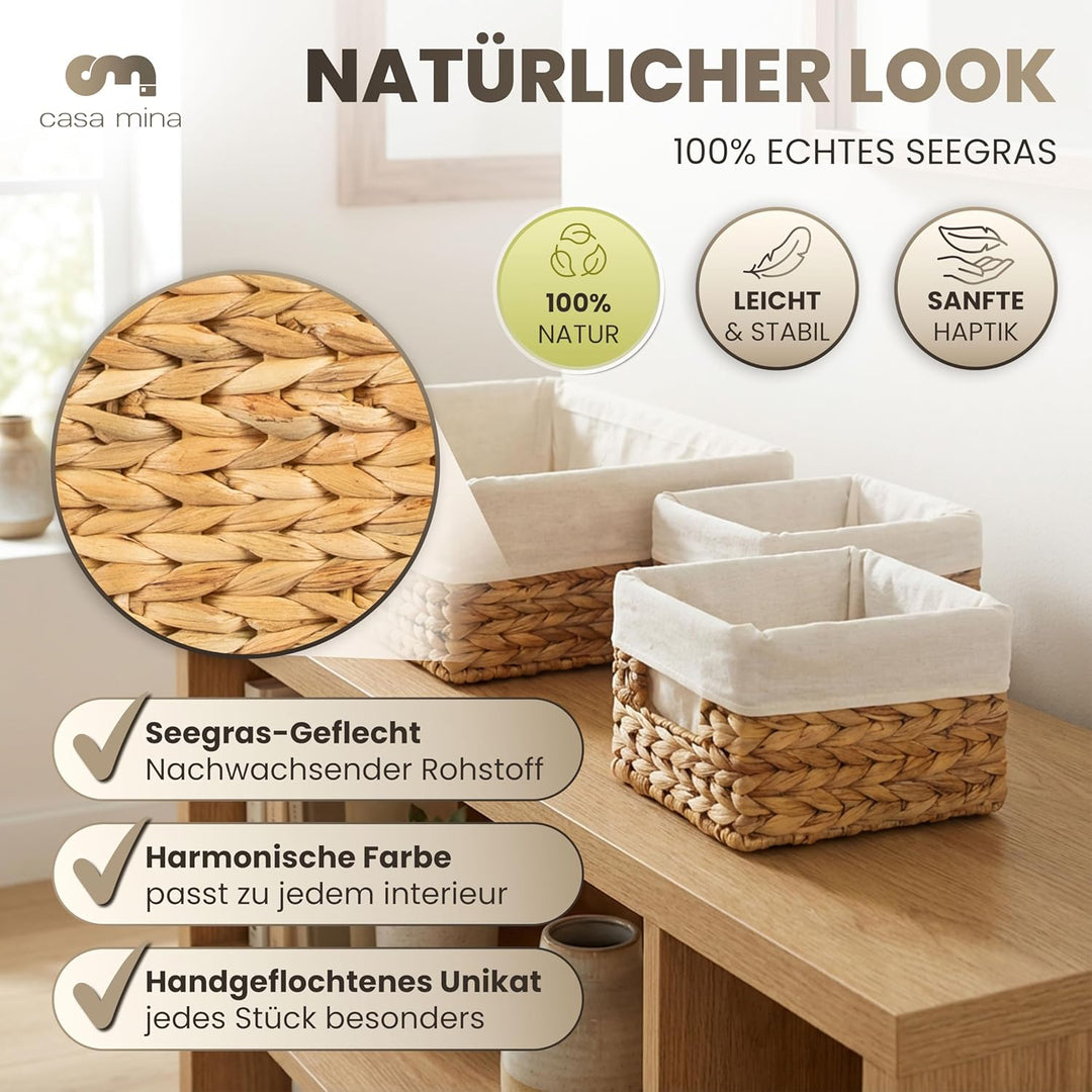 Casa Mina Korb Aufbewahrung 2er Set L20xW17xH12cm 100% natürlich aus Wasserhyazinthe I Dekorative Ba