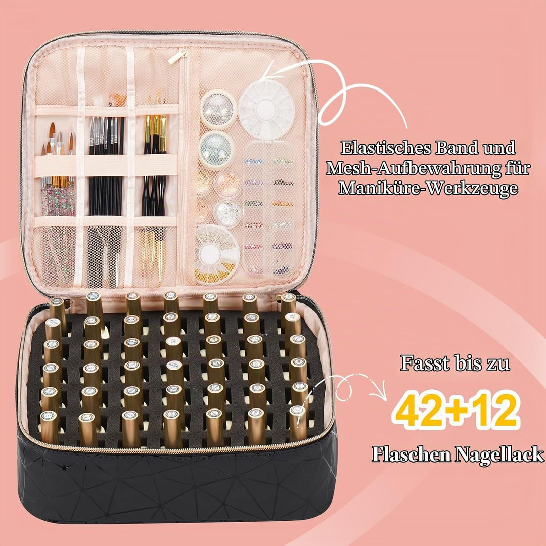 Uross Nagellack Organizer für 54 Nagellackflaschen und 1 LED-Nagellampe, Nagellack Aufbewahrung Tasc