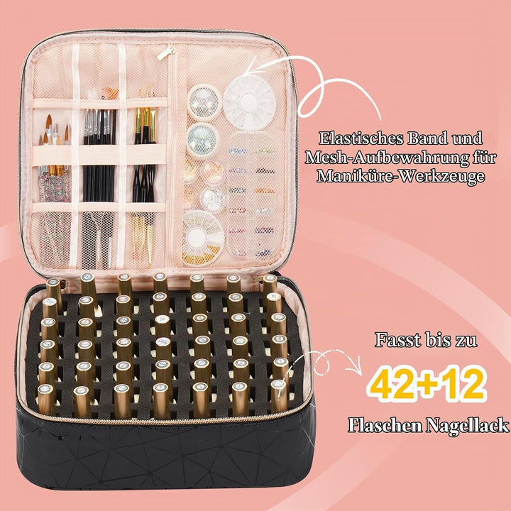 Uross Nagellack Organizer für 54 Nagellackflaschen und 1 LED-Nagellampe, Nagellack Aufbewahrung Tasc