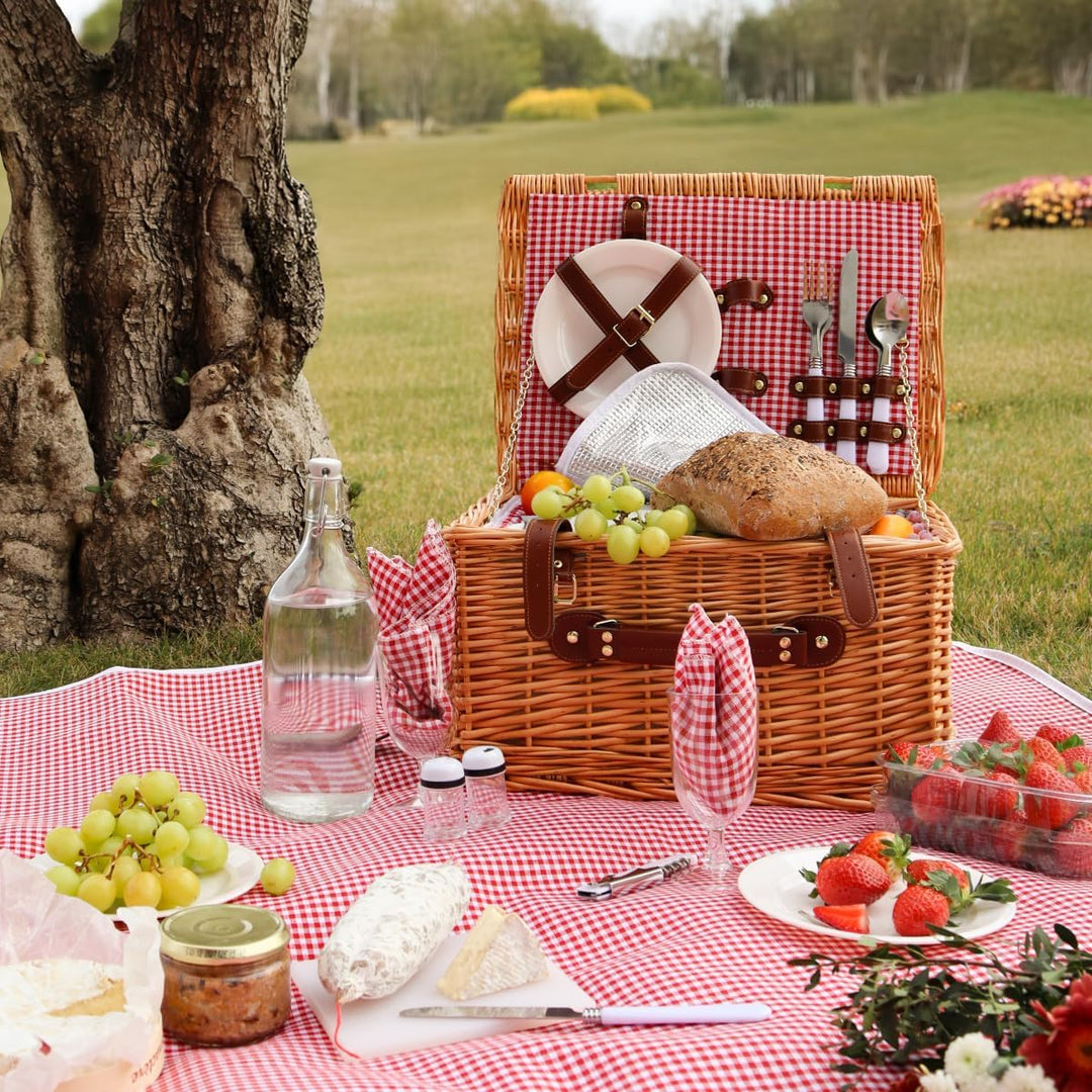 Linxor - Isothermischer Picknickkorb mit Tischdecke und Zubehör - 2 Personen Rot, Rot