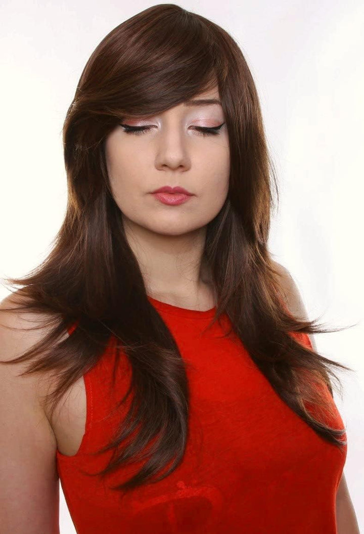Prettyland C327 - lange Perücke Langhaar 60cm Stufenschnitt Hitzefest Wig - Schwarz & Braun Gemischt