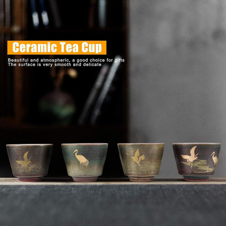 4 Stück Keramikbecher, Keramik-Teetassenset Retro-Tee-Becher in Der Chinesischen/Japanischen Kung-Fu