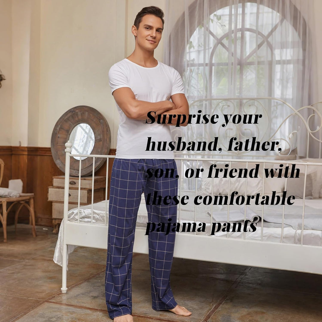 Vulcanodon Pyjamahose Herren lang Schlafanzughose kariert Schlafhose leicht Pyjama Hose mit Taschen