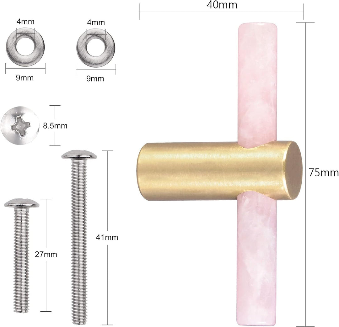 mookaitedecor Satz von 4 Rosenquarz T Bar natürlichen Kristall Wand Schublade Knöpfe und zieht Stein