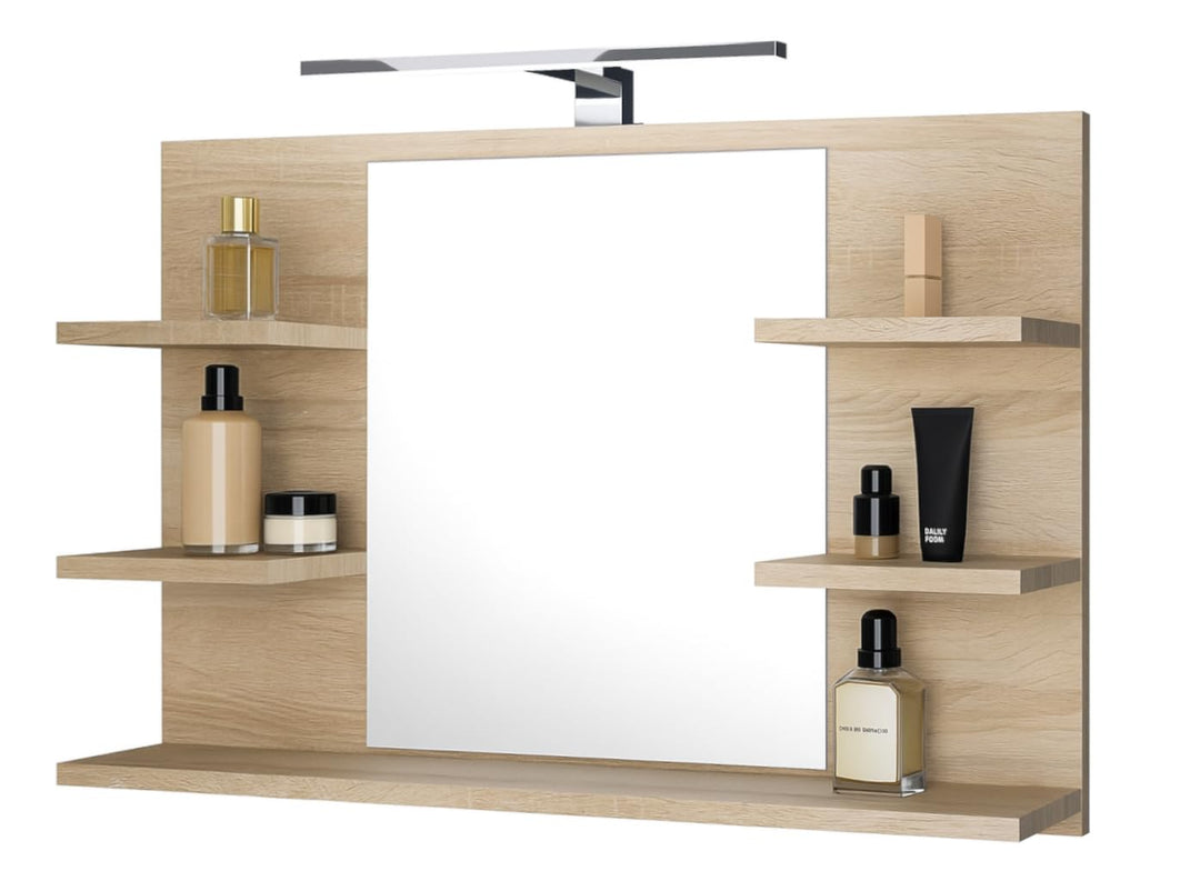 Badspiegel mit 5 Ablagen Badezimmerspiegel Spiegel Regal Wandspiegel Hängespiegel Badmöbel Spiegel F