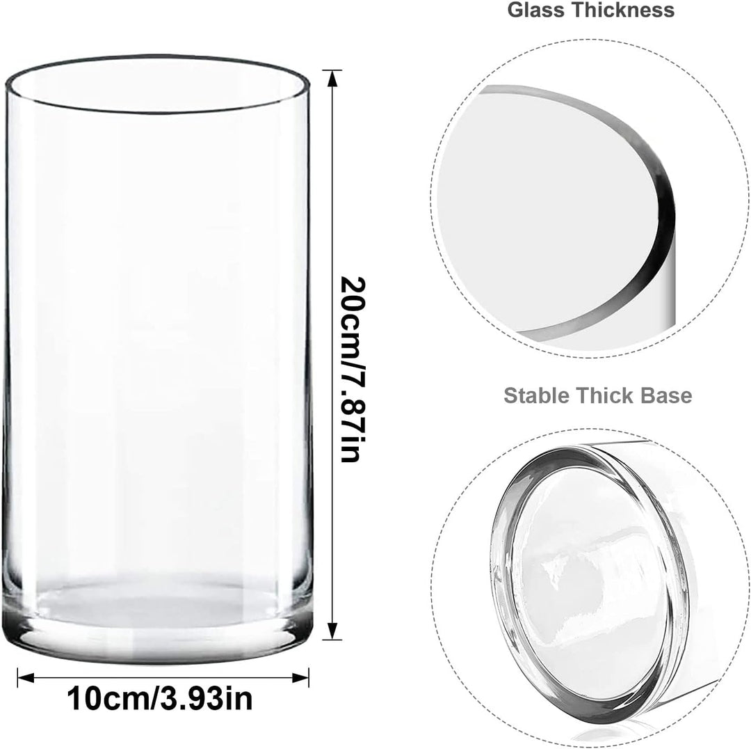 TSKDKIT Glas Blumenvase Modern Zylinder Vase, Handgemacht Kristall Vasen 20cm Hoch, Kerzenhalter Gla