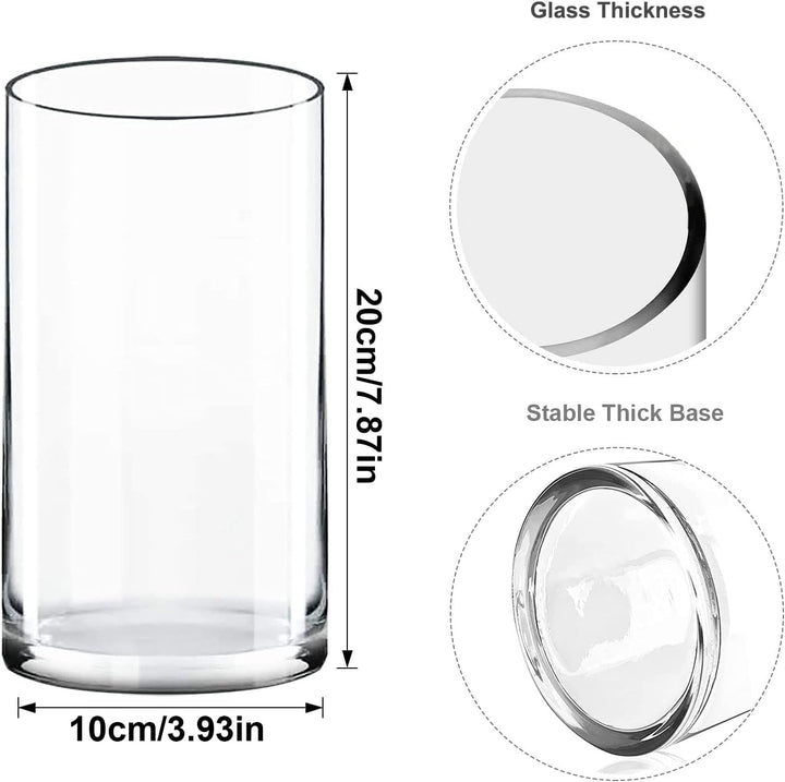 TSKDKIT Glas Blumenvase Modern Zylinder Vase, Handgemacht Kristall Vasen 20cm Hoch, Kerzenhalter Gla