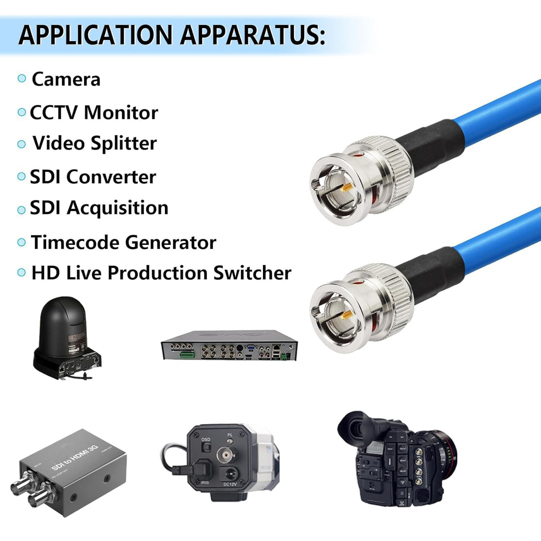 Superbat SDI Kabel BNC Kabel 12M 3G/6G/12G SDI Kabel 40ft (Belden 1694A Blau) Unterstützt HD-SDI/3G-