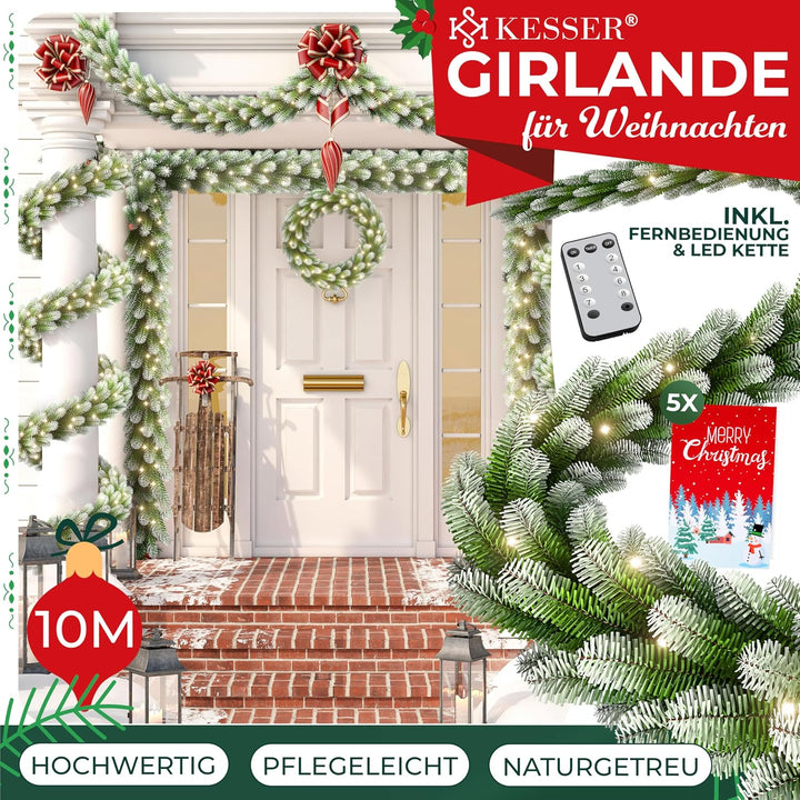 KESSER® Weihnachtsgirlande 10m mit Beleuchtung 200 LEDs - Timer - LED Kette 8 Leuchtmodi - Weihnacht