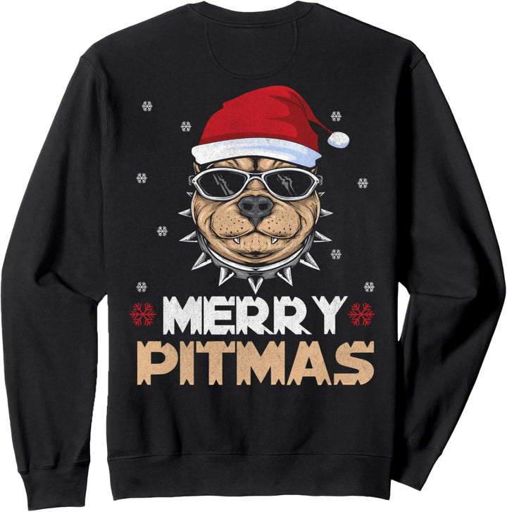 Backprint Merry Pitmas Pitbull Weihnachtsmütze Sweatshirt