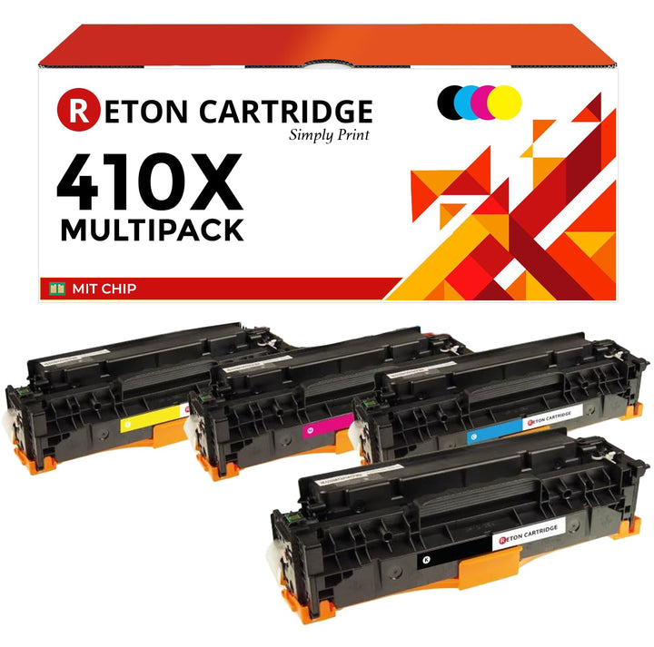 4 Original Reton Toner mit 25% mehr Inhalt kompatibel für HP 410X CF410X CF411X CF412X CF413X für HP