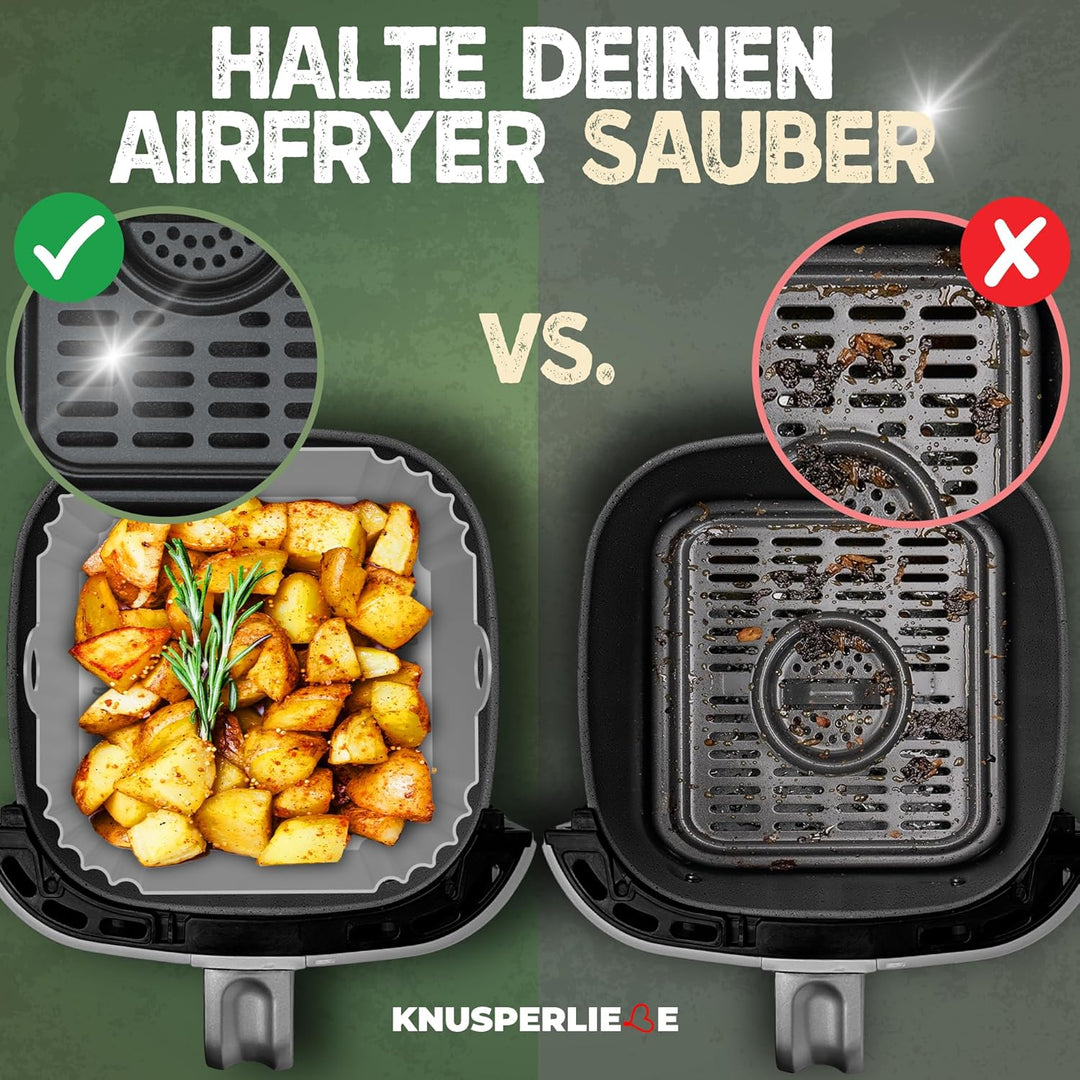 KNUSPERLIEBE® 3er SET Silikonform für Heissluftfritteuse Zubehör | Silikoneinsatz für Airfryer, Spül