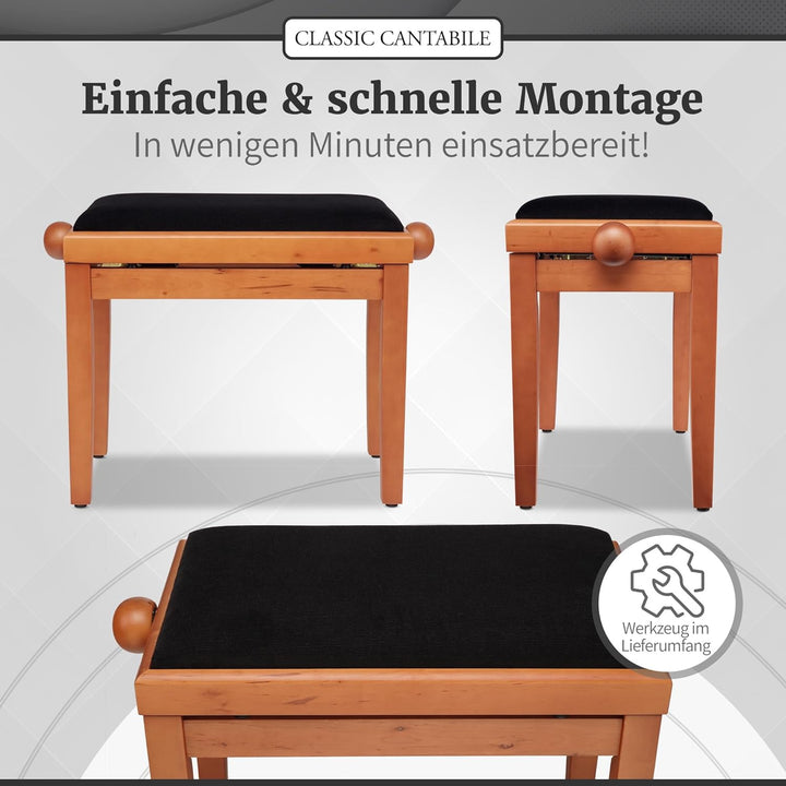 Classic Cantabile Pianobank Buche-matt (Höhenverstellbar von 47-56cm, Spindelmechanik, Sitzfläche 55