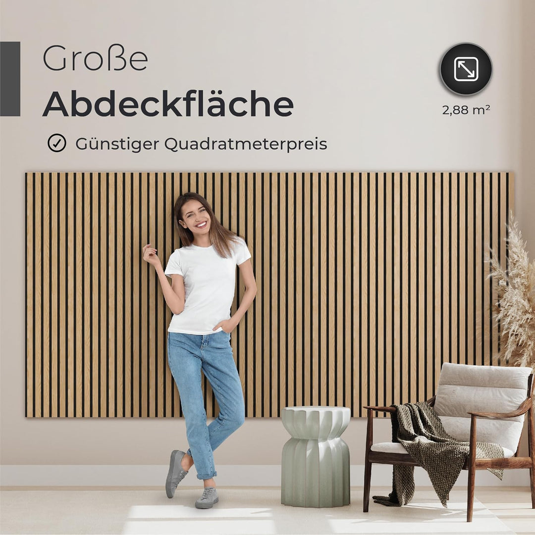 Akustikpaneele Holz – 4er-Set | 120x60cm | Echtholz Eiche & Akustikfilz Grau – 3D Wandpaneele für Sc