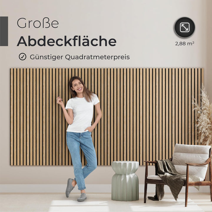 Akustikpaneele Holz – 4er-Set | 120x60cm | Echtholz Eiche & Akustikfilz Grau – 3D Wandpaneele für Sc