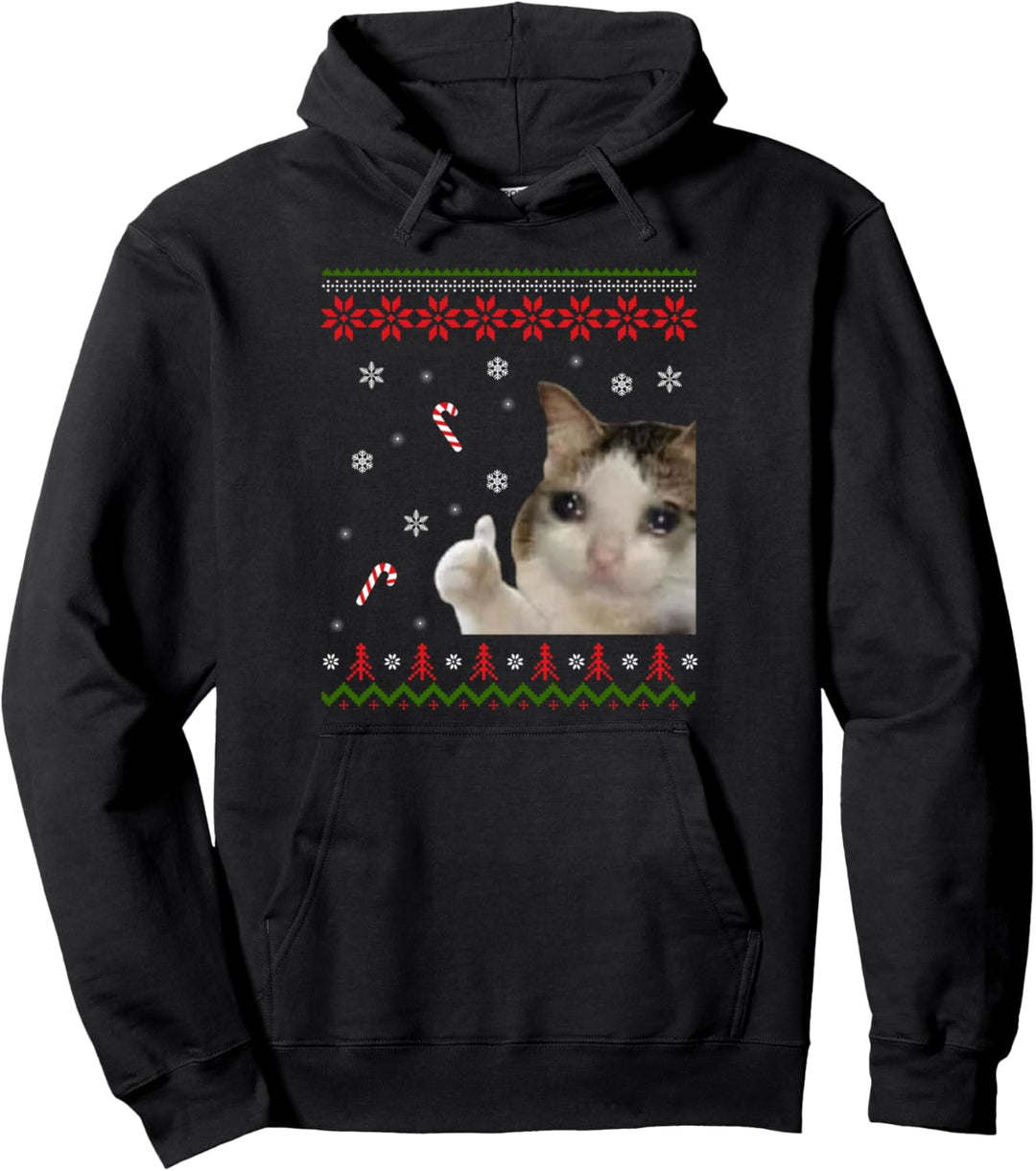 Traurige Katze Daumen hoch Meme Ugly Christmas Pullover Hoodie