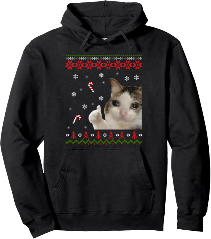 Traurige Katze Daumen hoch Meme Ugly Christmas Pullover Hoodie