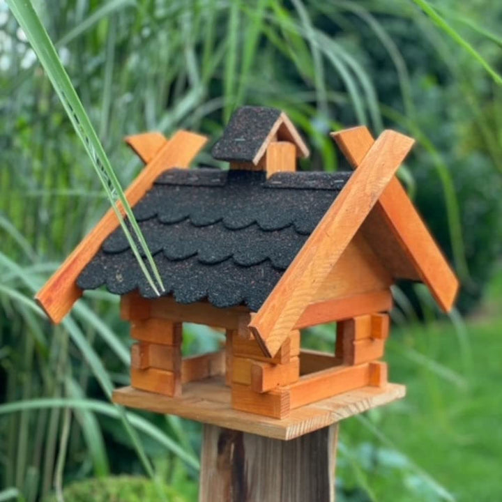 Rechteckiges Vogelhaus M - XL wetterfest aus Holz Vogel Futterstelle Haus mit und ohne Ständer (Grös