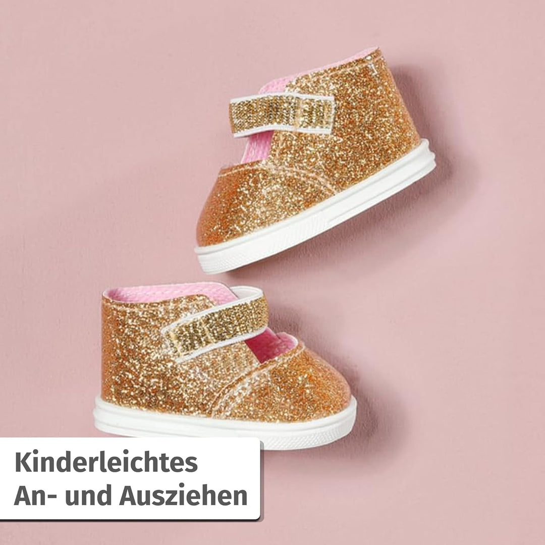Baby Annabell Goldene Schuhe mit Einlegesohlen 43cm, Puppenschuhe mit Klettverschluss für 43 cm Pupp