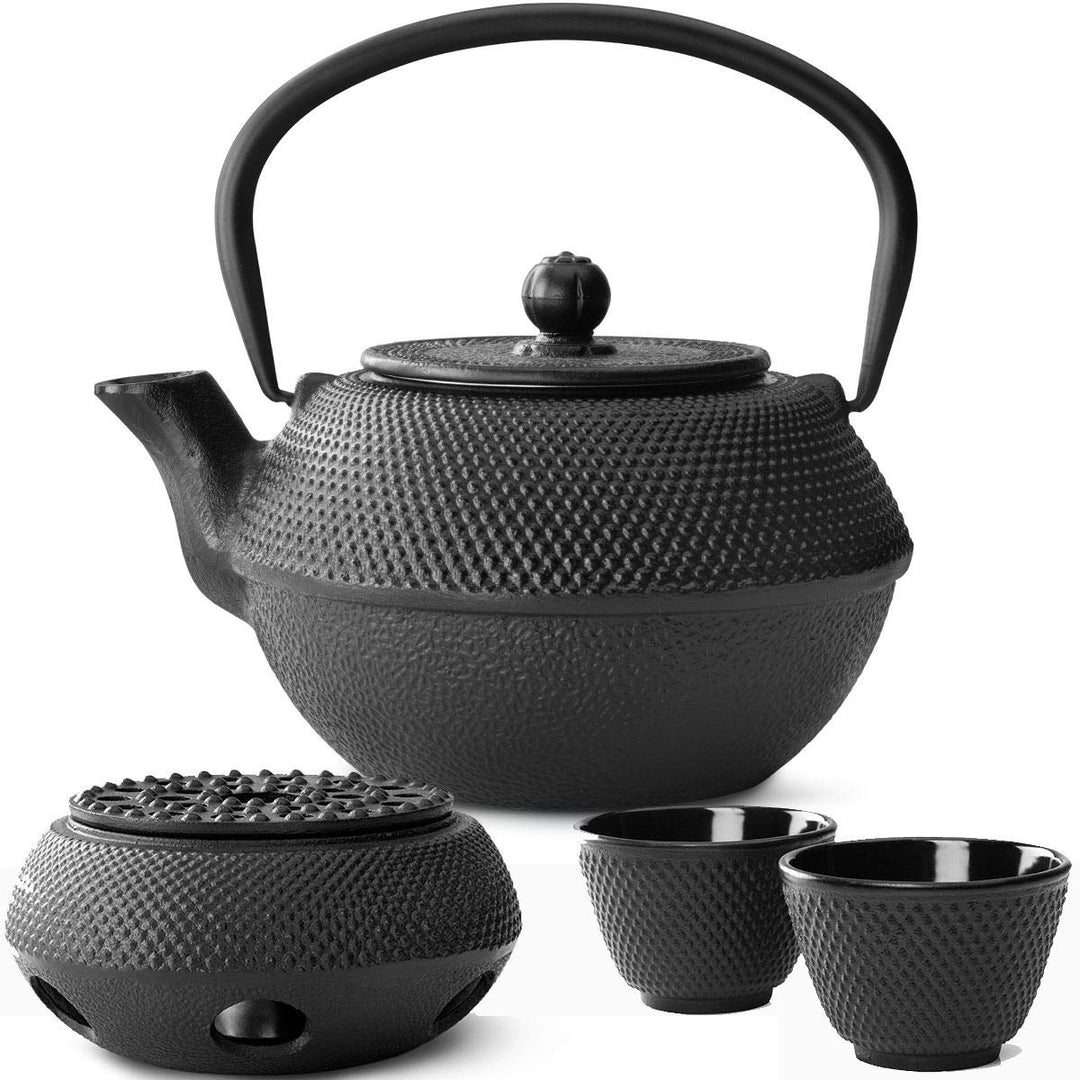 Teekanne asiatisch Gusseisen Set schwarz 1.1 Liter mit Edelstahl Tee-Filter-Sieb-Einsatz für losen T