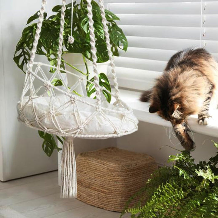 Generisch Katzenschaukel-Hängematte Boho-Schaukelbett-Hängematte Handgestrickt Makramee-Katzenbett B