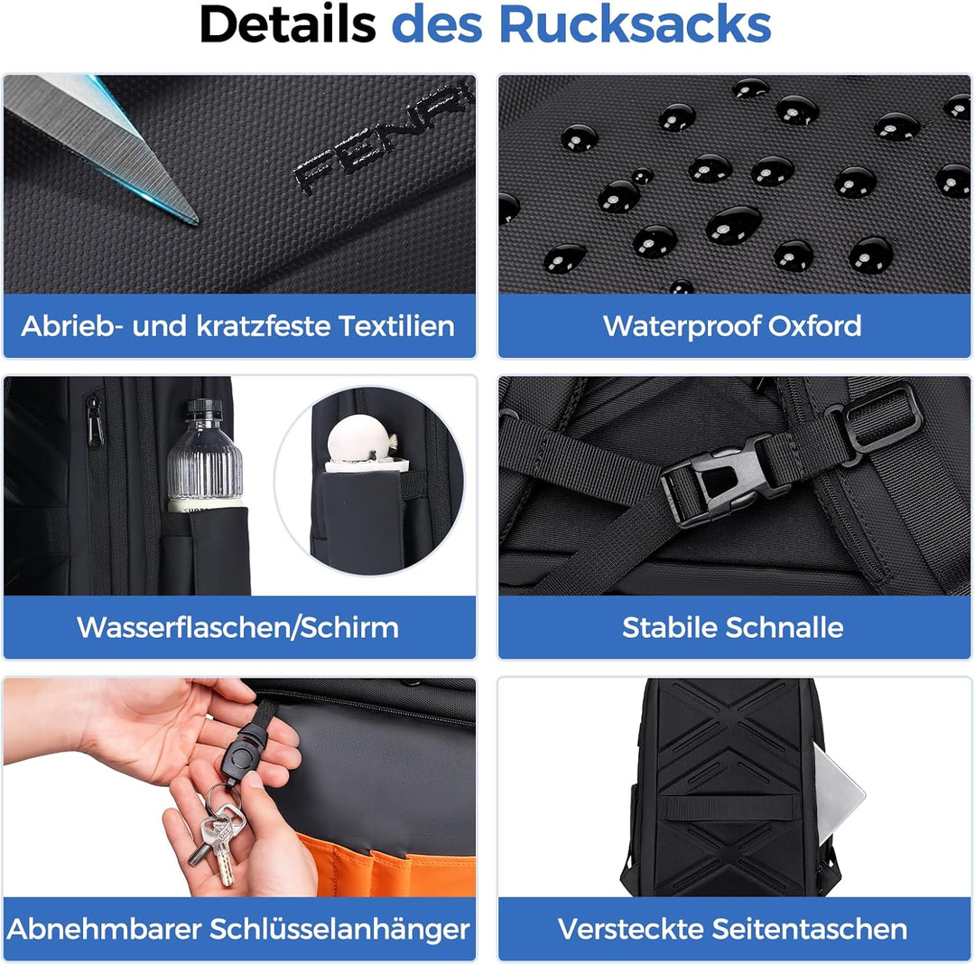 Rucksack Herren –Handgepäck Rucksack 17.3-Zoll Laptop Rucksack Erweiterbar (Wasserdicht & Anti-Diebs
