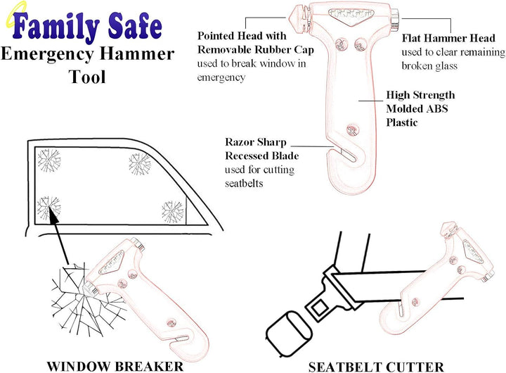 Family Safe Sicherheitsgurtschneider Fensterbrecher Notfall Flucht Multi Tool Orange ns-837-2pk