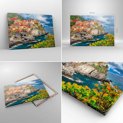 Bilder auf Leinwand 100x70cm Leinwandbild Italien küste felsen landschaft Gross Wanddeko Bild Schlaf