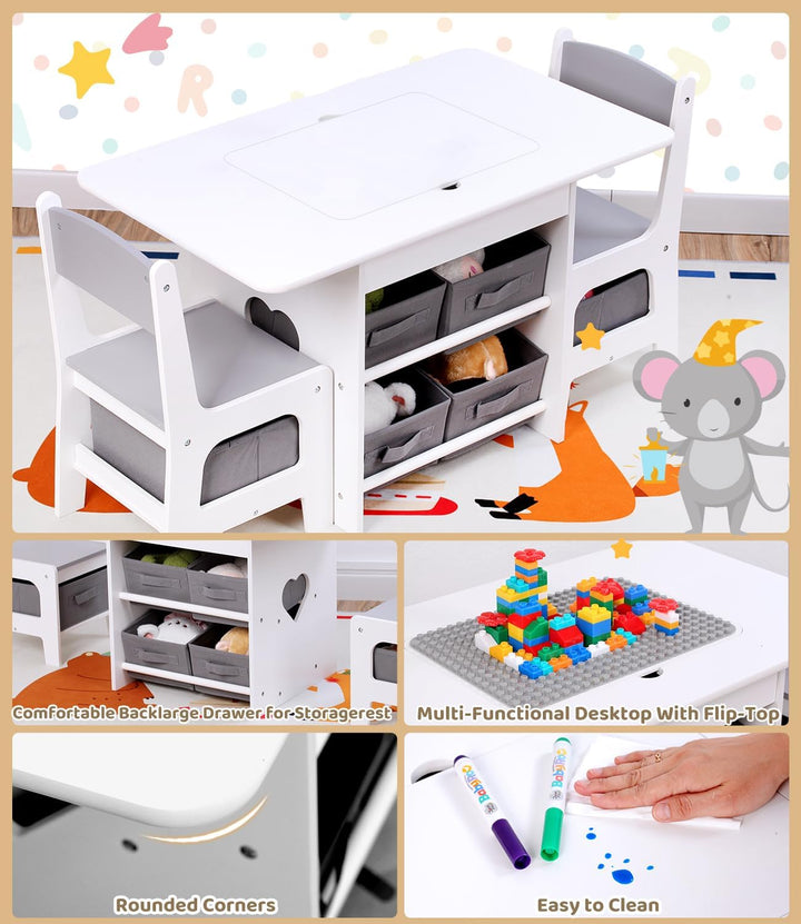 Relquorax Kindertisch und 2 Stühle Set 2-in-1 Kunststoffbausteine Kompatibel Aktivität, mit 6 Aufbew