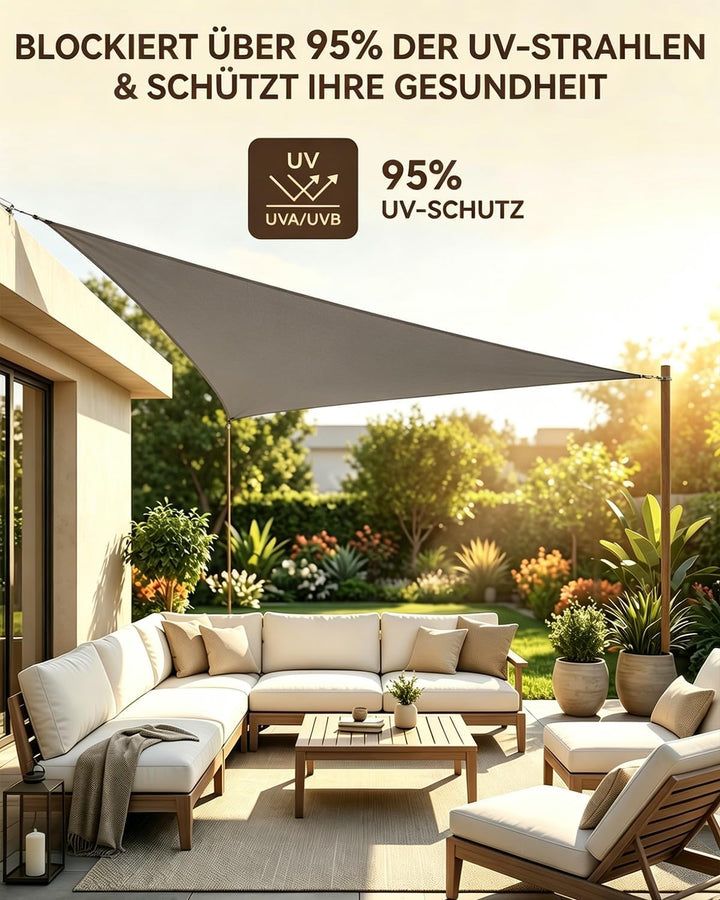 Sonnensegel Dreieckig 3x4x5m Wasserdicht, Sonnenschutz Windschutz, Premium HDPE Wetterbeständig Atmu