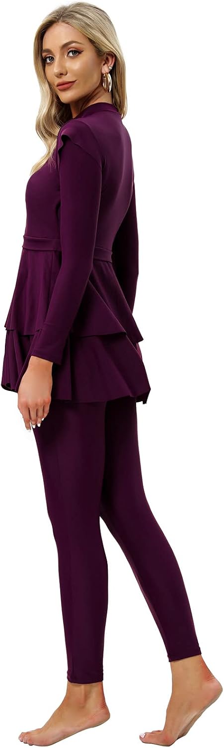 seafanny Damen Modest Badeanzug Langarm Burkini Full Cover Muslim Badeanzug 36 Wein Rot, 36 Wein Rot