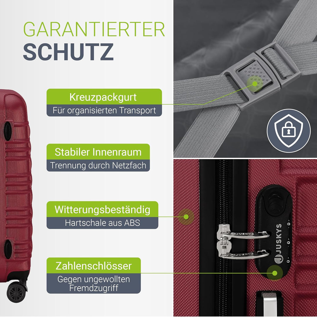 Juskys Hartschale Kofferset Reisekoffer 3 teilig - Zahlenschloss, geräuscharme 360° Rollen gross, Te