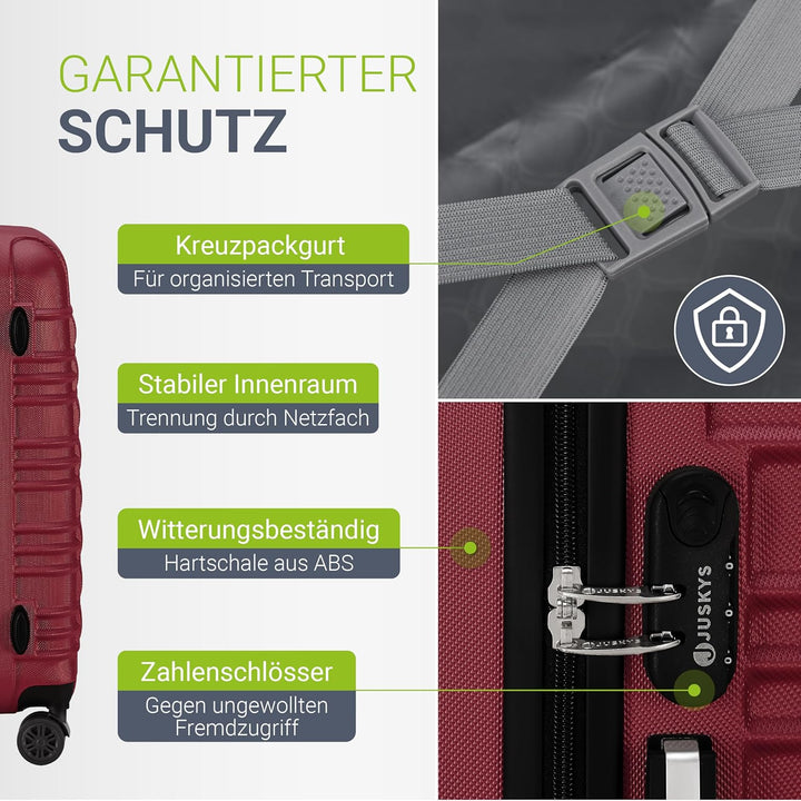 Juskys Hartschale Kofferset Reisekoffer 3 teilig - Zahlenschloss, geräuscharme 360° Rollen gross, Te