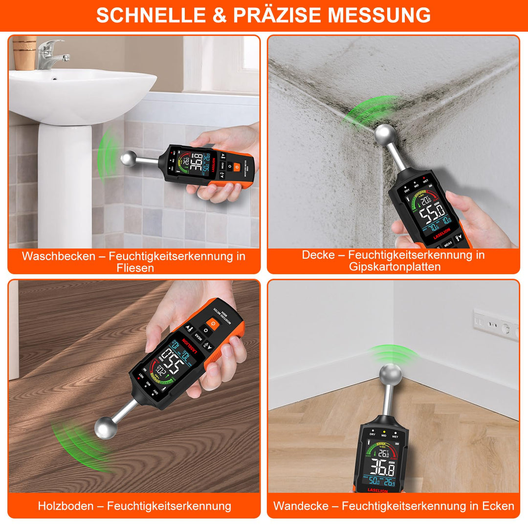 LASELION Wand Feuchtigkeitsmessgerät MS04 mit Kugelsensor für Zerstörungsfreie Bereichsscans, Ideal