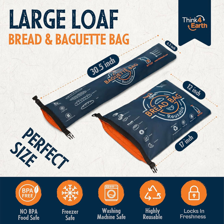 Think4earth – Gemischtes Set Brot-/Baguettebeutel Blau Brot- und Baguette-Beutelpackung, Blau Brot-