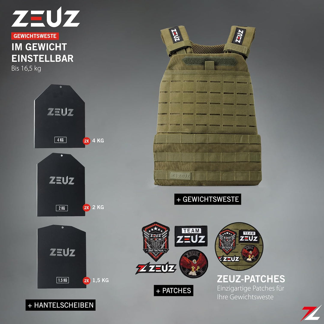 ZEUZ Verstellbare Gewichtsweste 16,5 KG für Fitness, Calesthenics & CrossFit - Weights Plattenträger