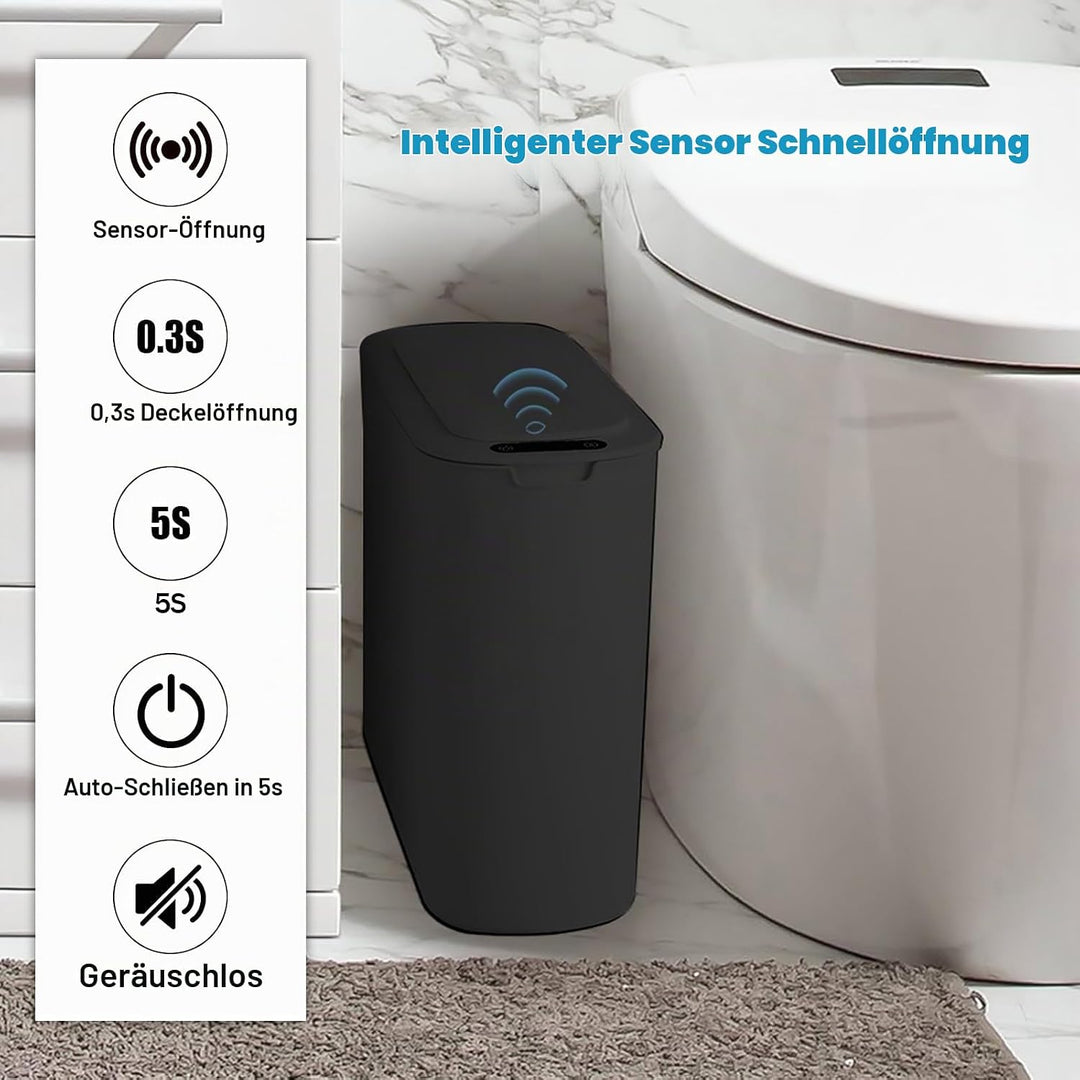 LIROPAU Abfalleimer für Badezimmer, 25 l, automatischer Kücheneimer mit Deckel, wasserdicht, elektri