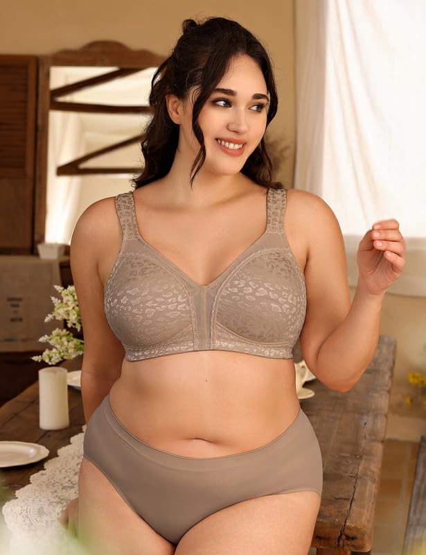 Deyllo Damen Vollschalen Minimizer BH Nicht Bügel Grosse Grössen BH Klassischer Toffee005-1 80B, Tof
