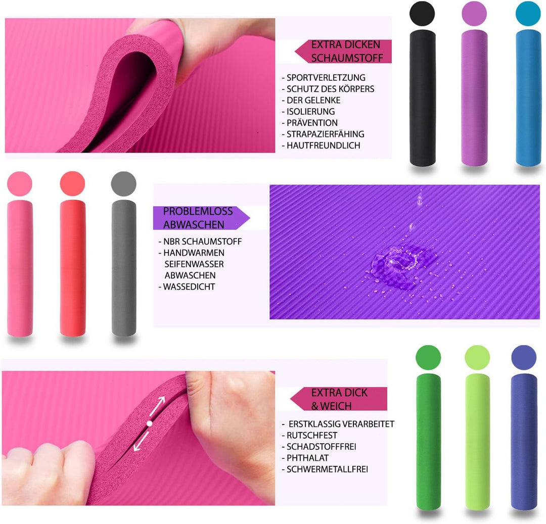 XXL Yogamatte Pilates-Matte Gymnastikmatte Fitnessmatte Fitnessmatte mit Tragegurt Phthalatfrei SGS-