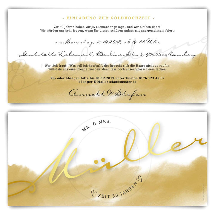 Kartenmachen.de 10 x Goldene Hochzeit Hochzeitseinladungen Goldhochzeit individuell Einladungskarten