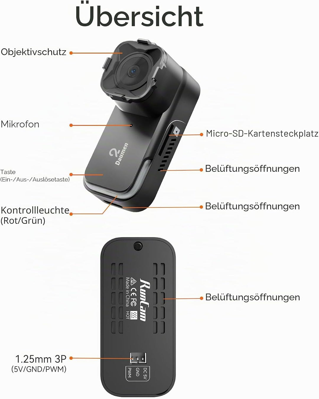 RunCam Thumb 2 FPV Mini Action Kamera 4K60FPS 27g Fernbedienung Aufnahme mit Gyroflow Stabilisierung