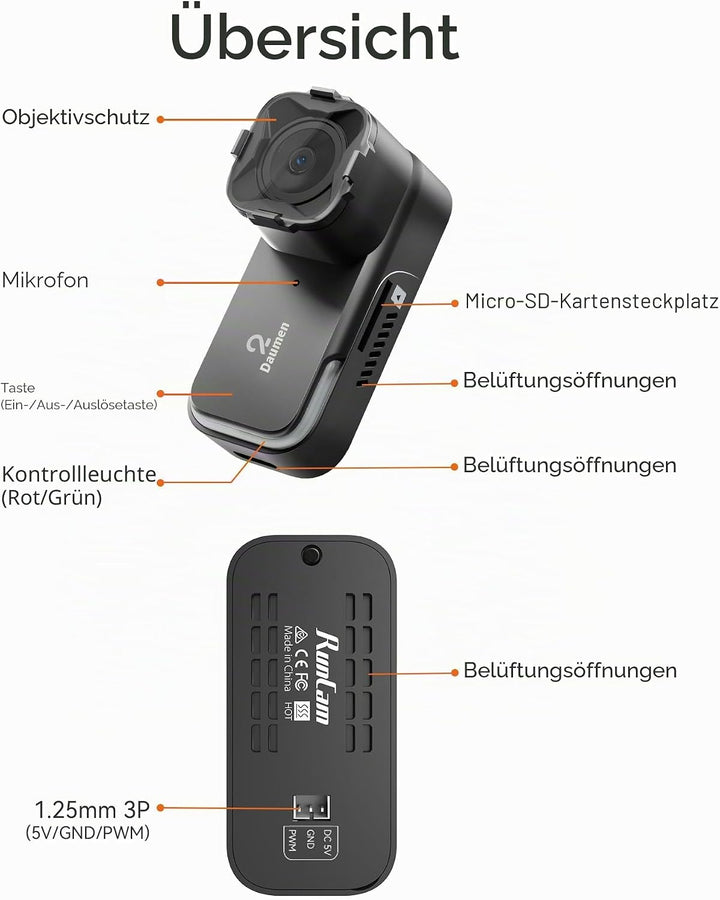 RunCam Thumb 2 FPV Mini Action Kamera 4K60FPS 27g Fernbedienung Aufnahme mit Gyroflow Stabilisierung