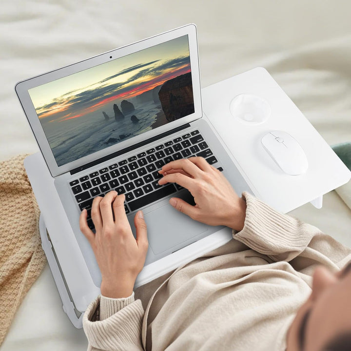 Klappbarer Laptoptisch Höhenverstellbar Lapdesk Notebooktisch mit Neigung Getränkehalter Laptop Tisc