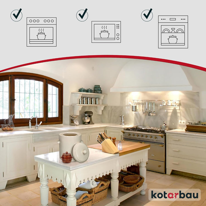KOTARBAU® Sauerkraut Gärtopf Sauerkrauttopf 10L Tontopf mit Deckel Steinguttopf Fermentieren Dauerkr
