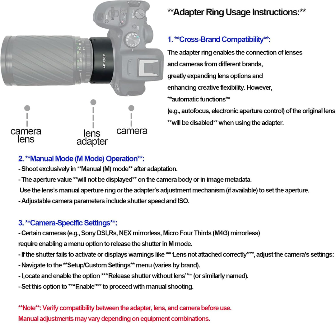 M42-EOS R Objektivadapter Adapterring auf M42 (42x1mm) Schraubbefestigung Objektiv Kompatibel für Ca